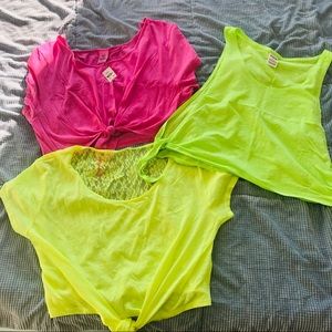 3 Victoria Secret workout crop tops in neon colors